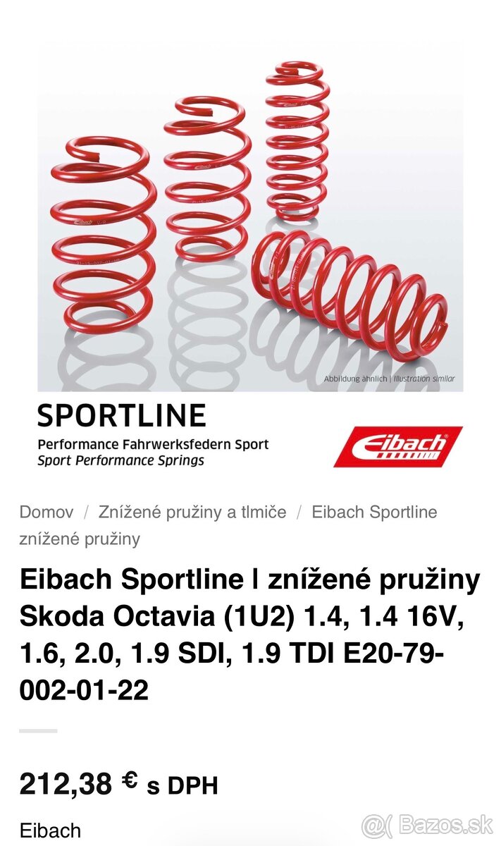Predám Eibach Sportline znížené pružiny – Škoda Superb I - 2