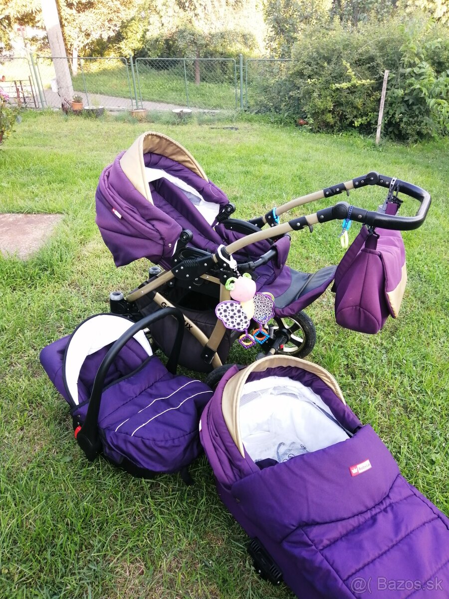 SET Kočík Baby lux de luxe purple 3v1+golfac - 2