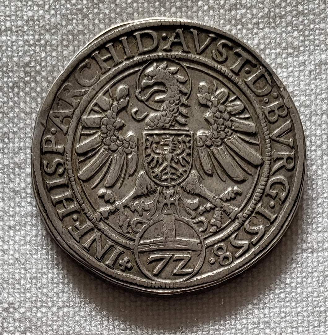 Strieborný toliar/72 grajciar Ferdinand I., 1558 - 2