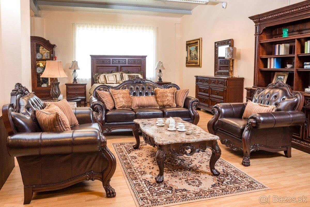 Luxusná celokožená sedacia súprava v zámockom štýle - 2