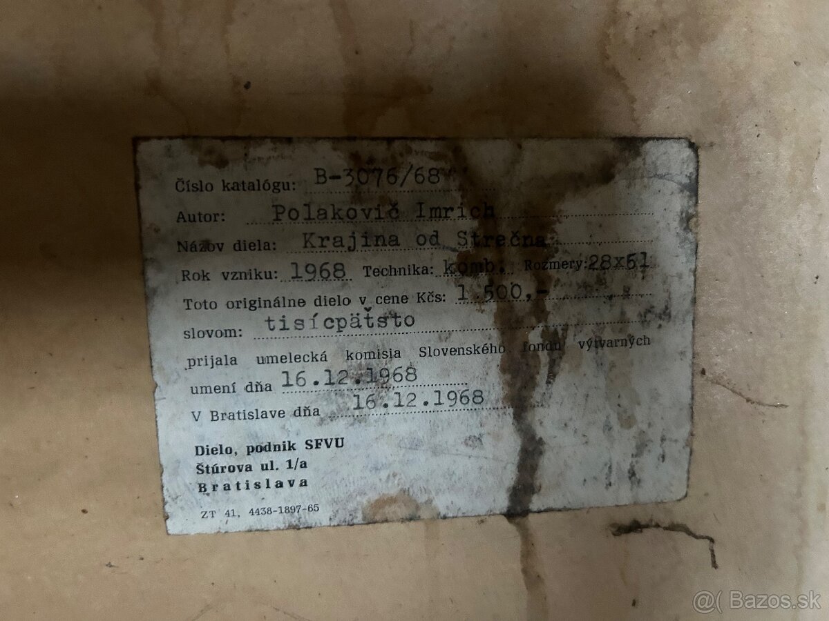 Predám obraz od Imrich Polakovič 1968 Krajina od Strečna - 2