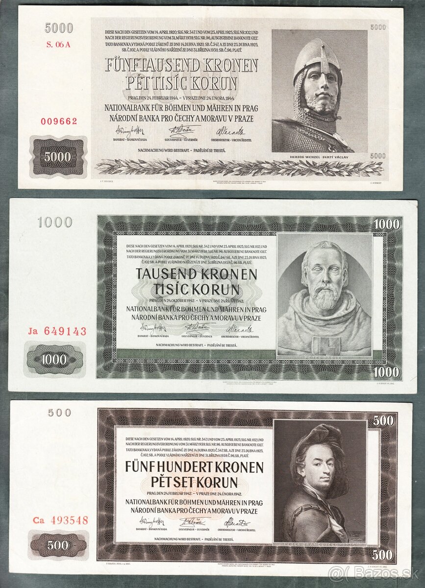 Staré bankovky válka PROTEKTORÁT KOMPLET SESTAVA - 2