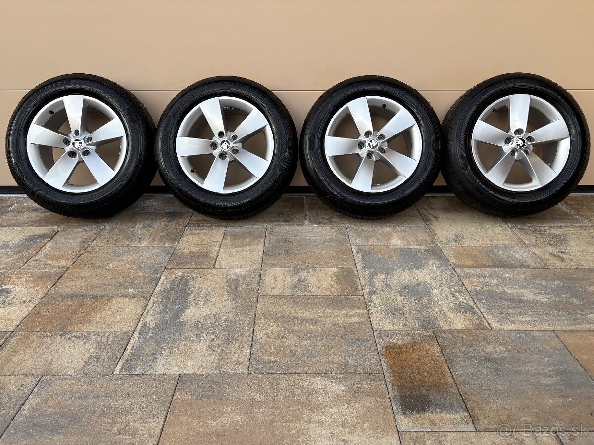 ALU DISKY SKODA5x112 R17+NOVÉ LETNE PNEU GOODYEAR 215/65 R17 - 2