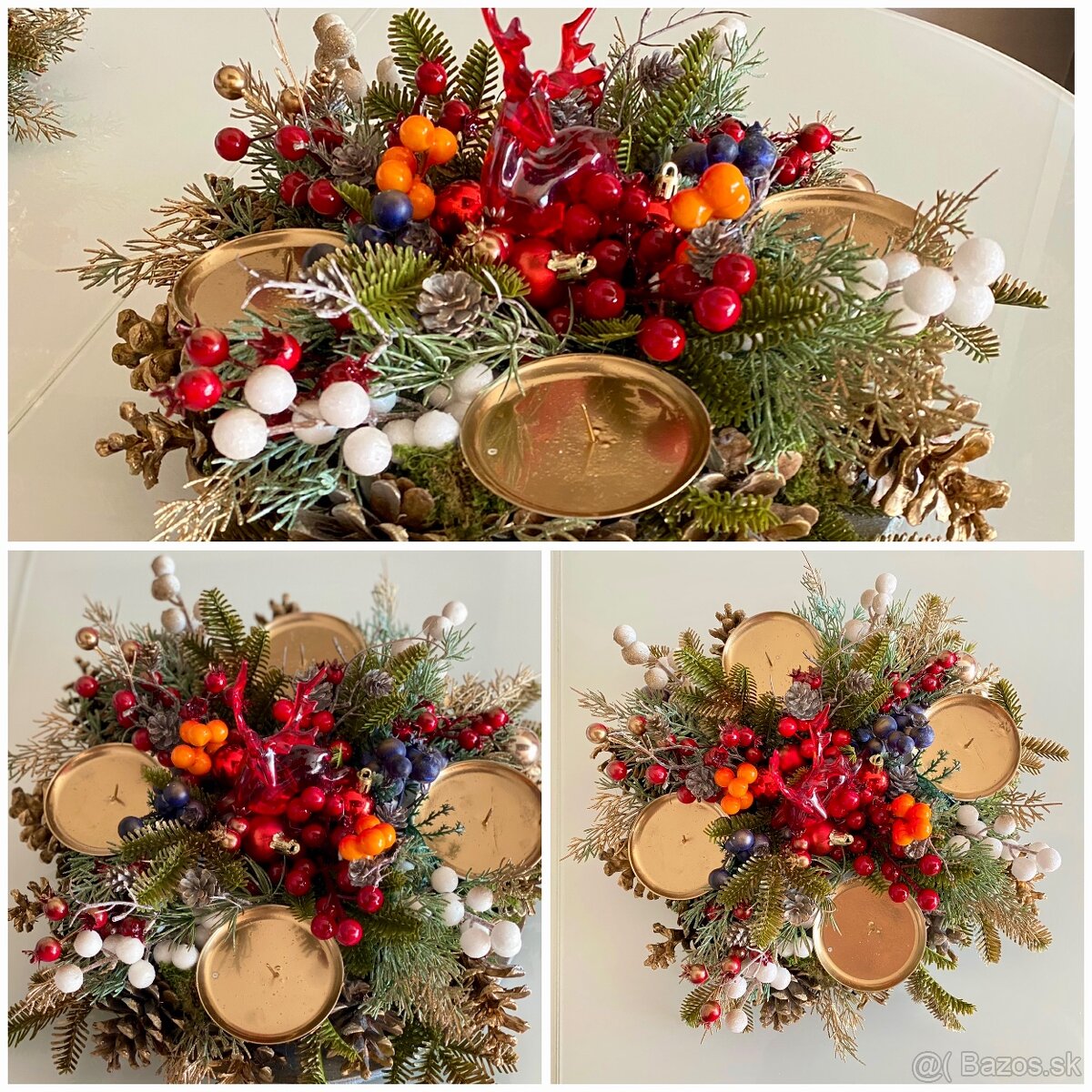 Adventný veniec L 38cm na stôl na drevenom podstavci pre 4 s - 2