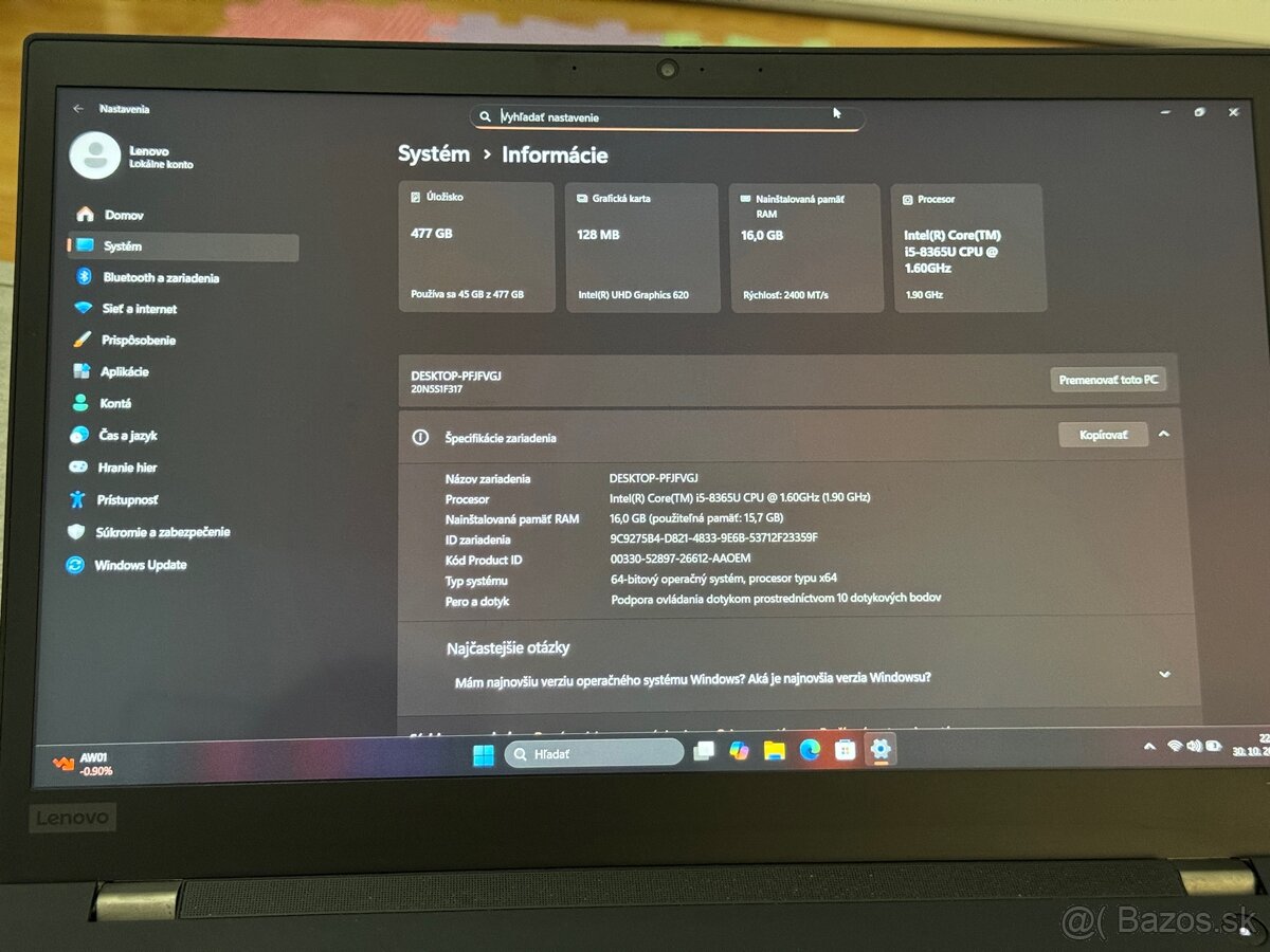 Lenovo ThinkPad T590 | i5 | 16/512GB | FHD dotyk |Windows 11 - 2
