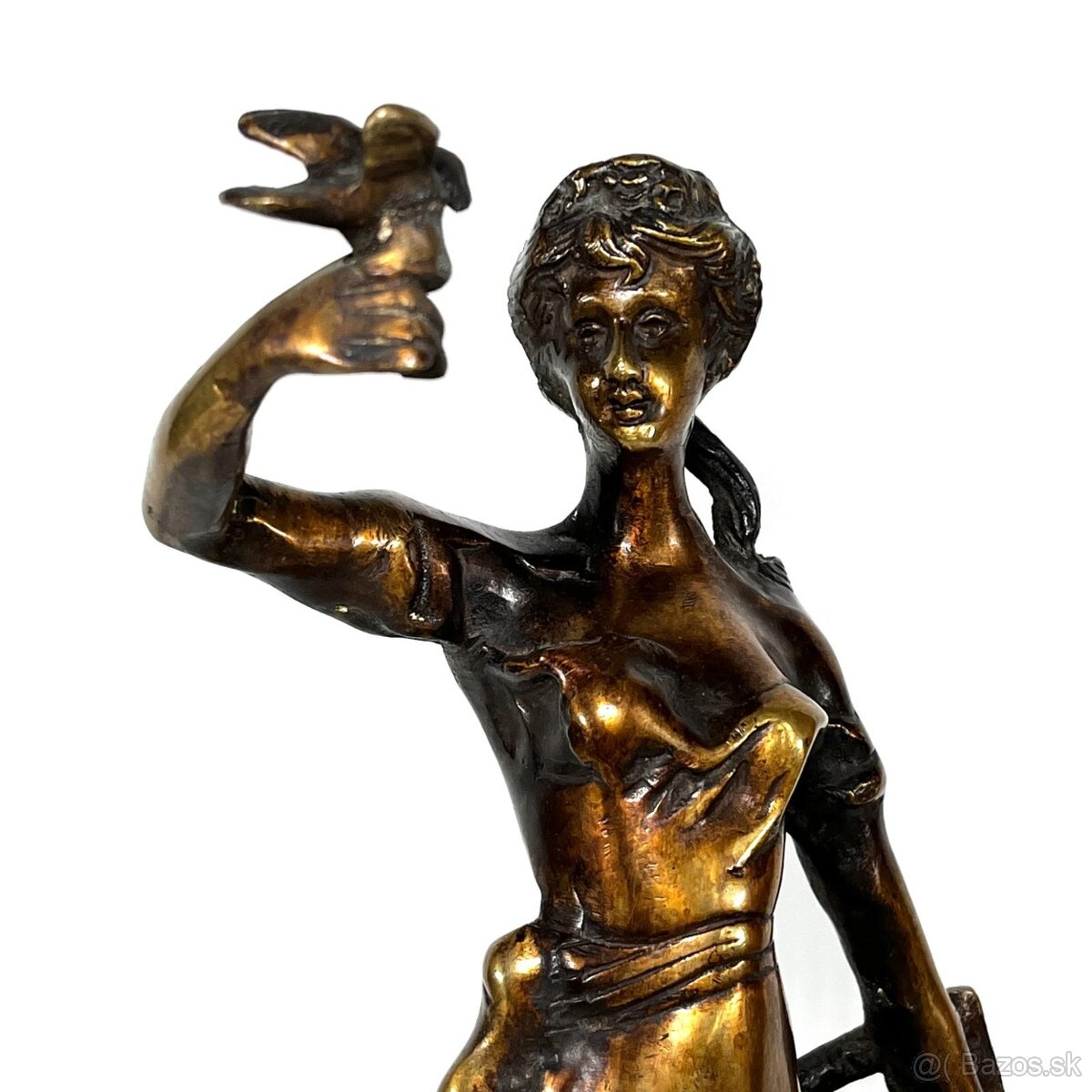 Bronzová socha ART Deco Dievča s košíkom a vtákmi 42cm - 2