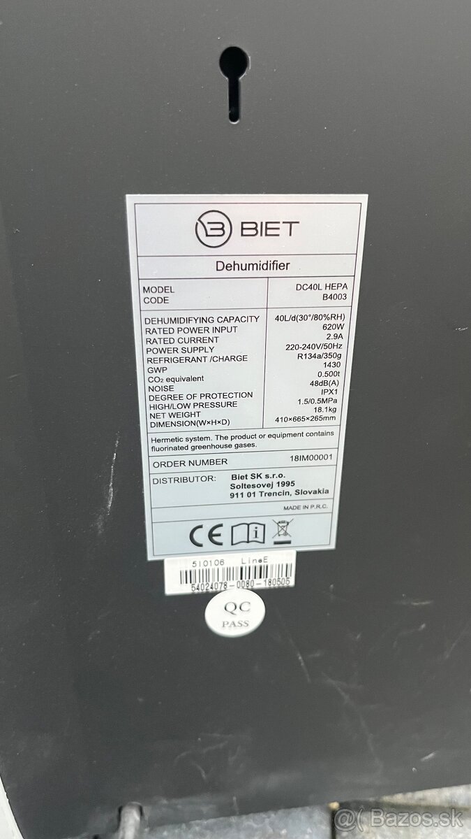 Odvlhčovač vzduchu a čistička BIET DC40L HEPA - 2
