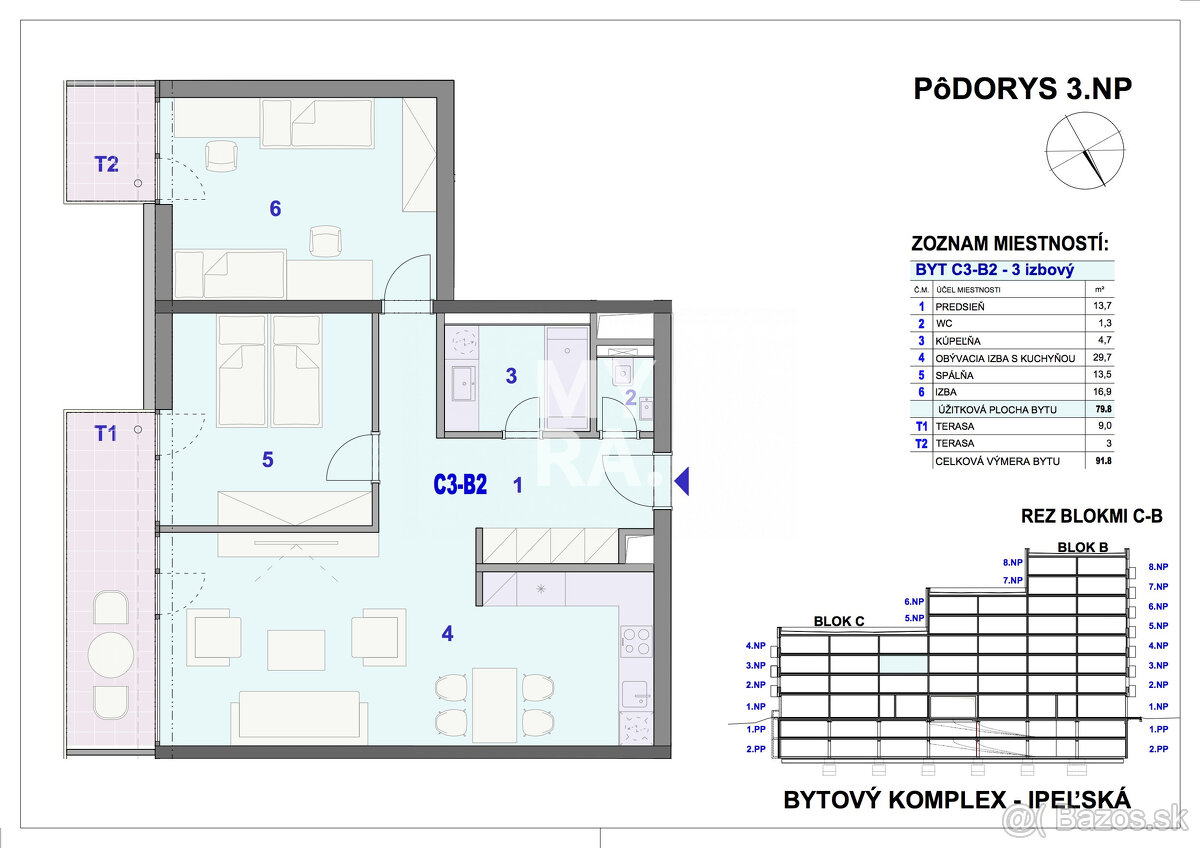 3-izbový byt C3-B2 v Bytovom komplexe Ipeľská - 2