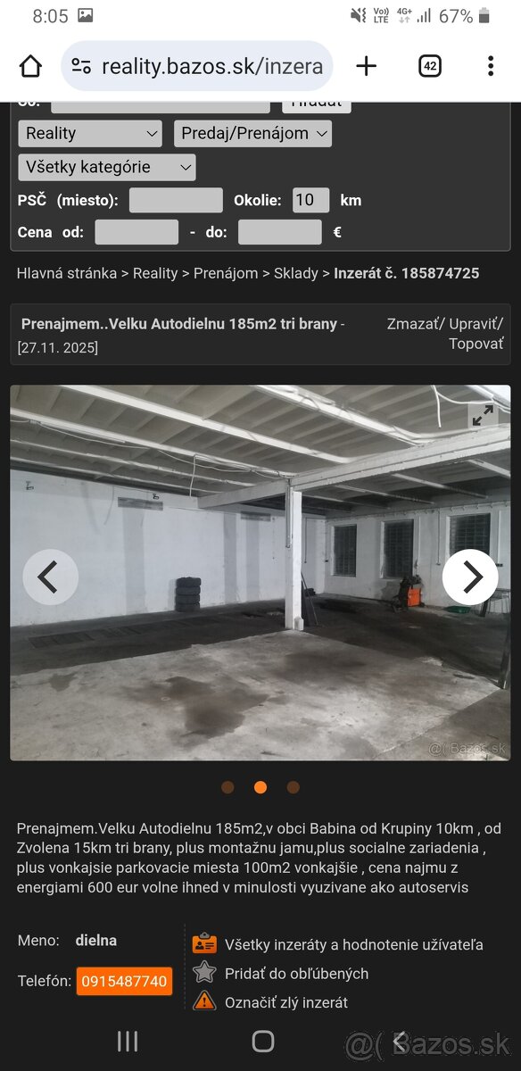 Prenajmem Velku Autodielnu 185m2 v Obec Babina - 2