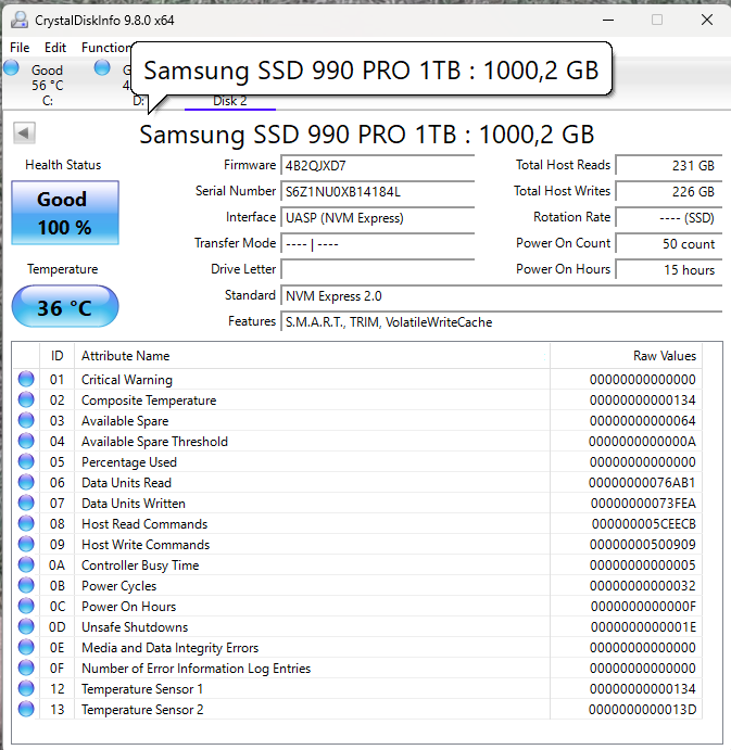 1TB SSD SAMSUNG 990 PRO M.2 PCI-e 4.0 NVMe - 2