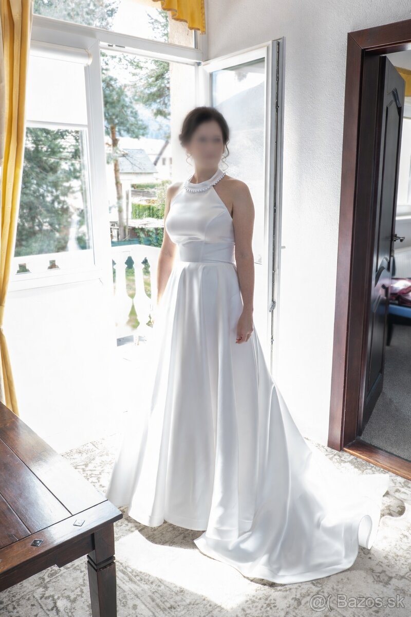 Predám elegantné saténové svadobné šaty - 2