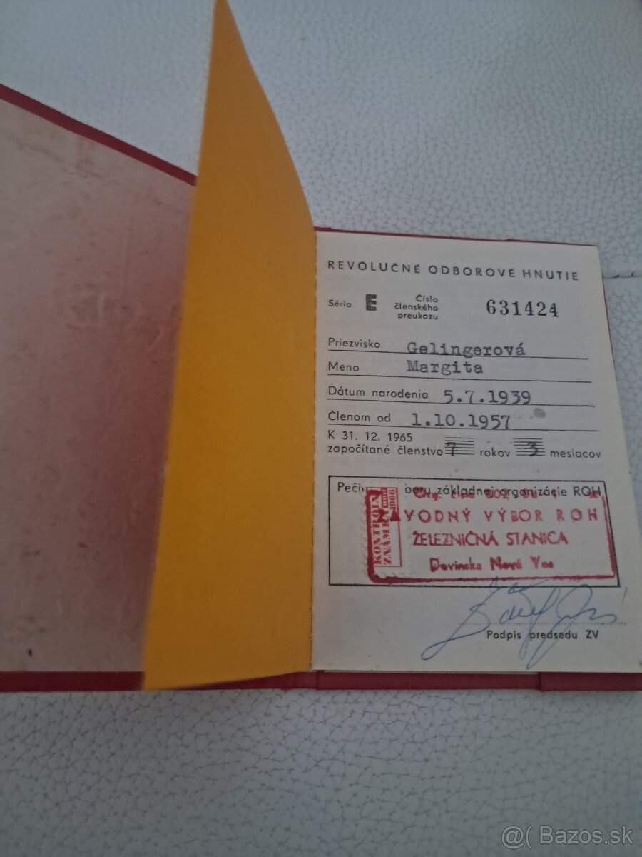 Preukaz člena ROH z roku 1966 - 2