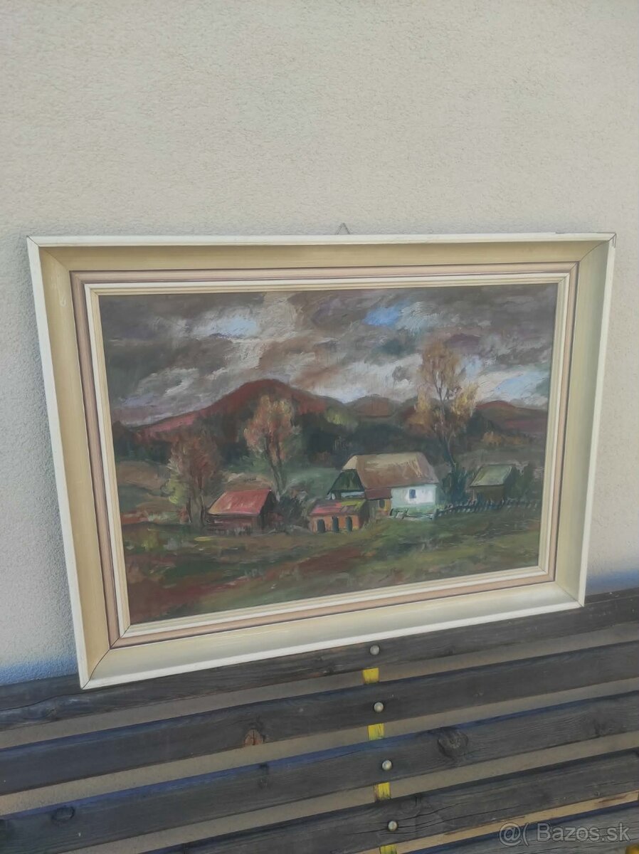 obraz - ,,vidiecka usadlost pred burkou,, . - 2