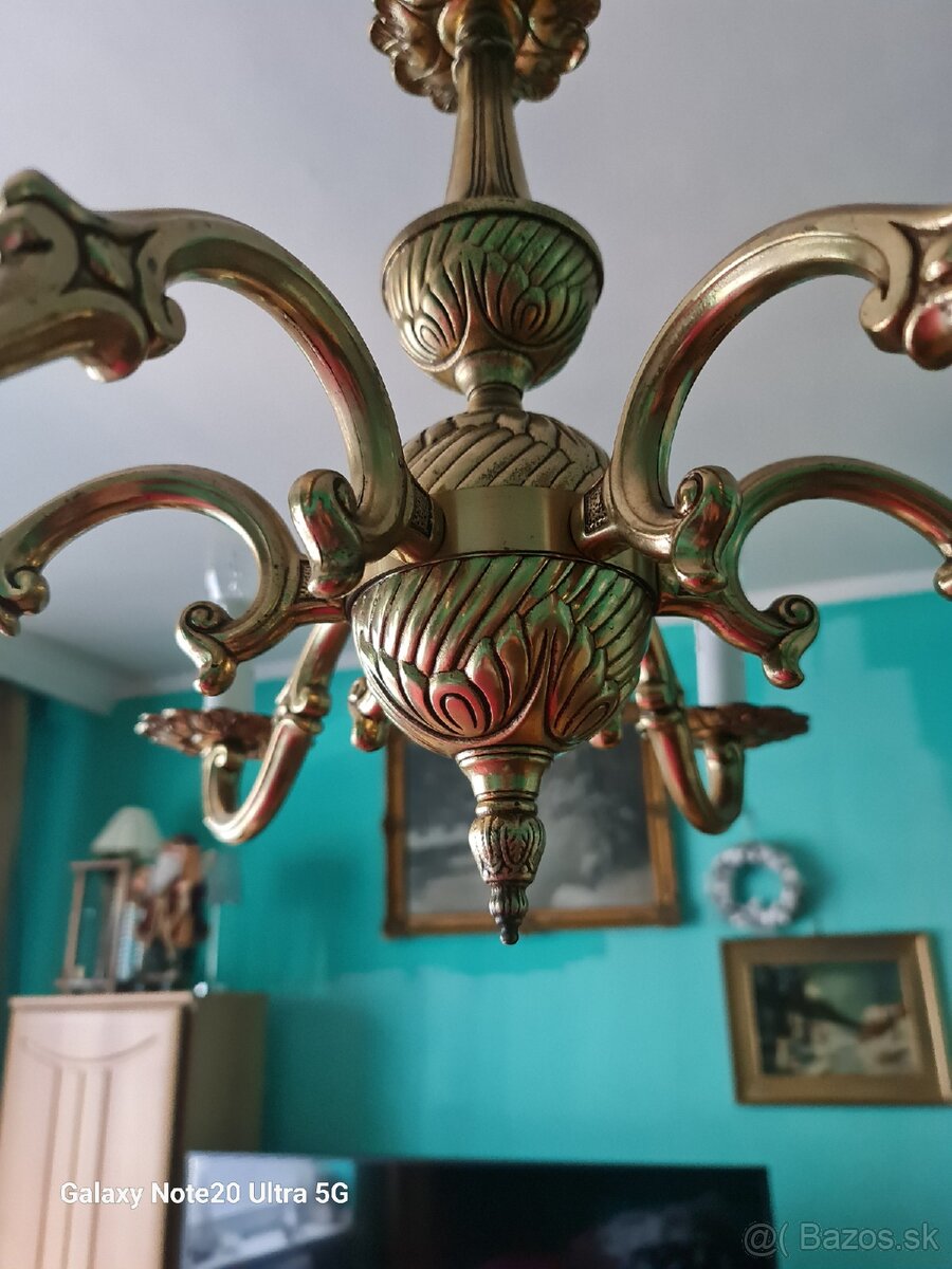 Stary mosadzny luster, prekablovany stačí zavesiť - 2