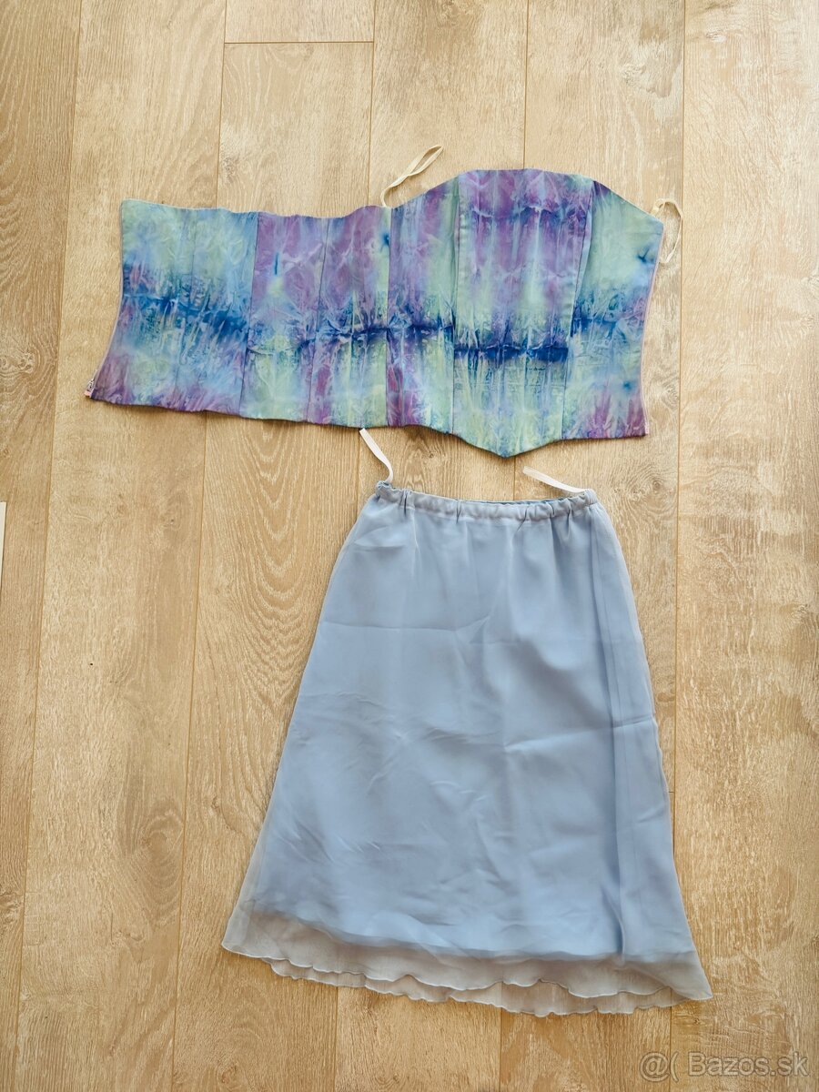 Luxusný set (korzet a sukna) ručne šitý, modrá, small - 2