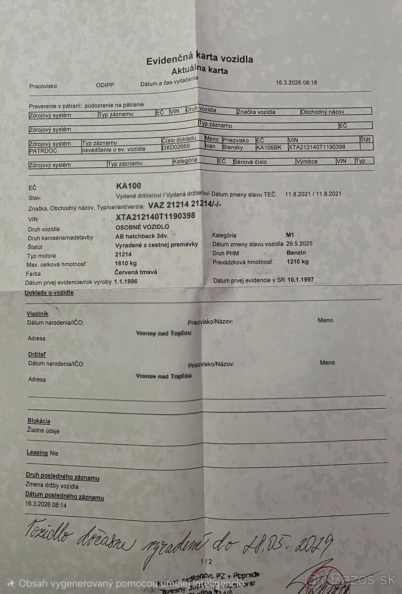 Lada Niva vrak s TP a SPZ - 2