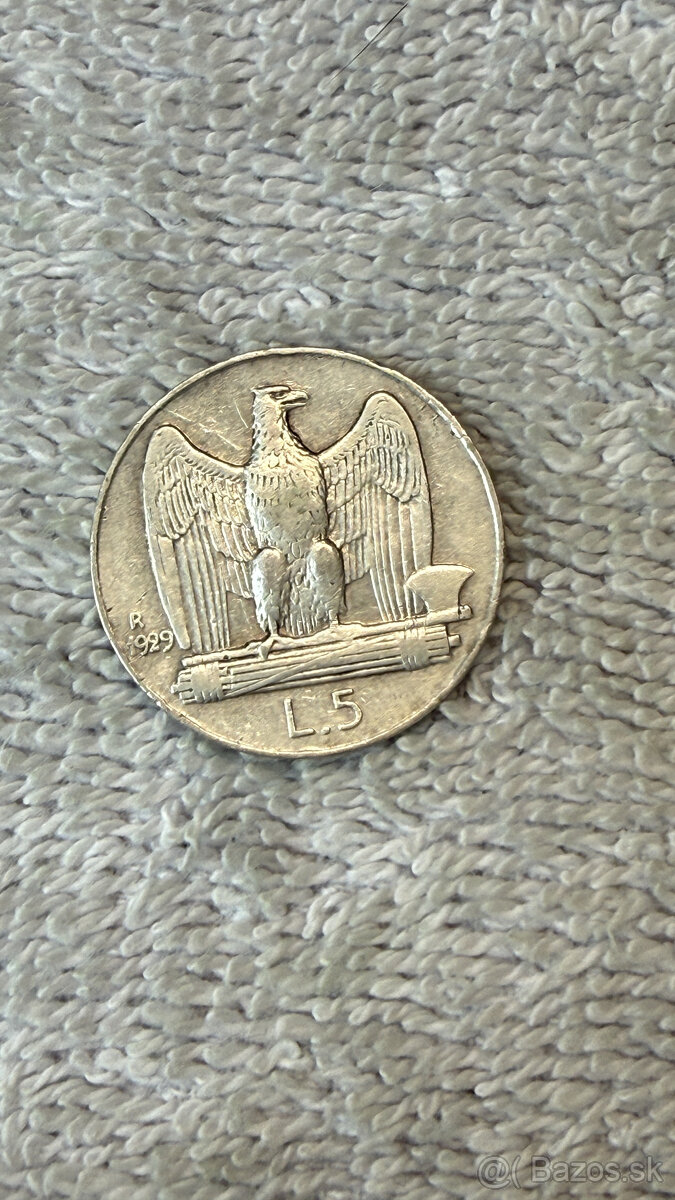 Stříbrná Mince Italské Království – 5 Lire 1929 (Vittorio Em - 2