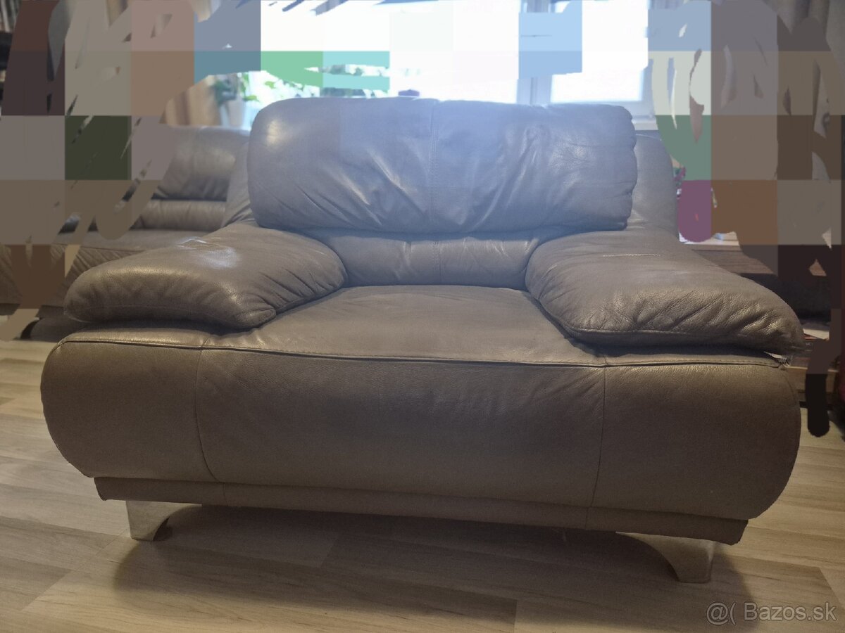 Kožená sedačka a kreslo – hnedá - 2