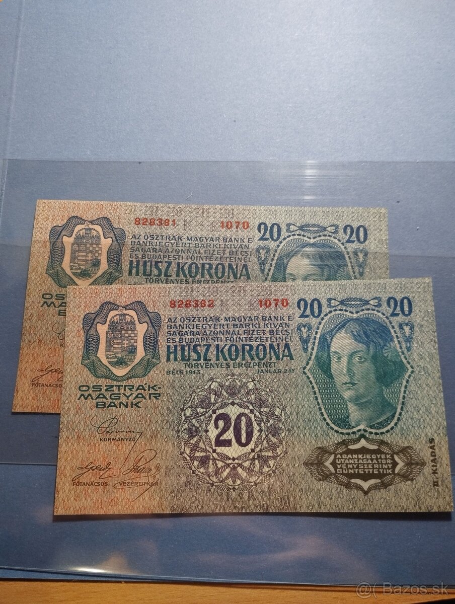 Predám 2ks 20k 1913 II.vydanie v UNC stave - 2