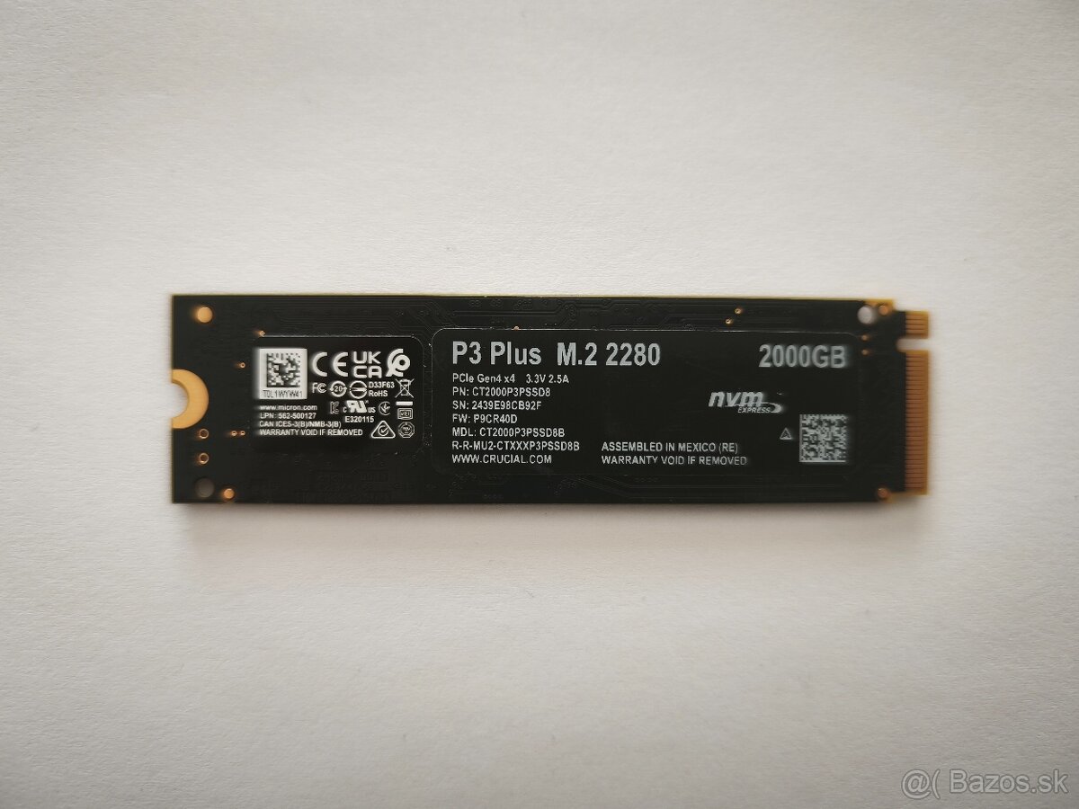 Crucial P3 Plus 2TB, M.2 2280, NVMe (nepoužité) - 2