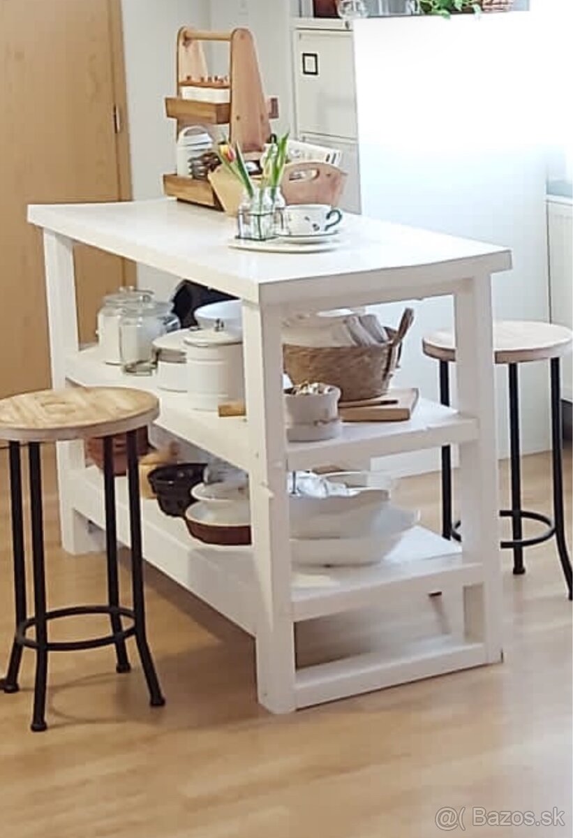 Kuchynsky ostrovcek biely masivny - vintage- barovy stol - 2