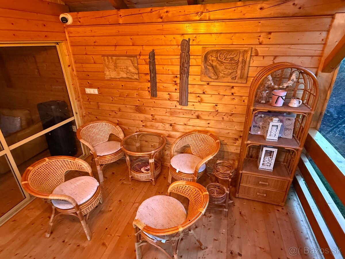 Ratanový set – 4 kreslá, stolík, policový regál a stojan - 2