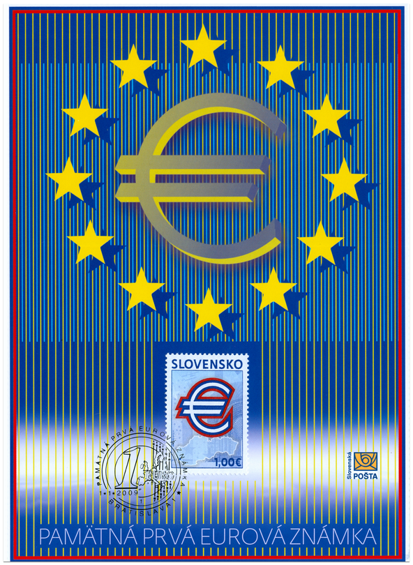 Pamätný list PRVÁ SLOVENSKÁ EUROVÁ ZNÁMKA + FDC Obálka 2009 - 2