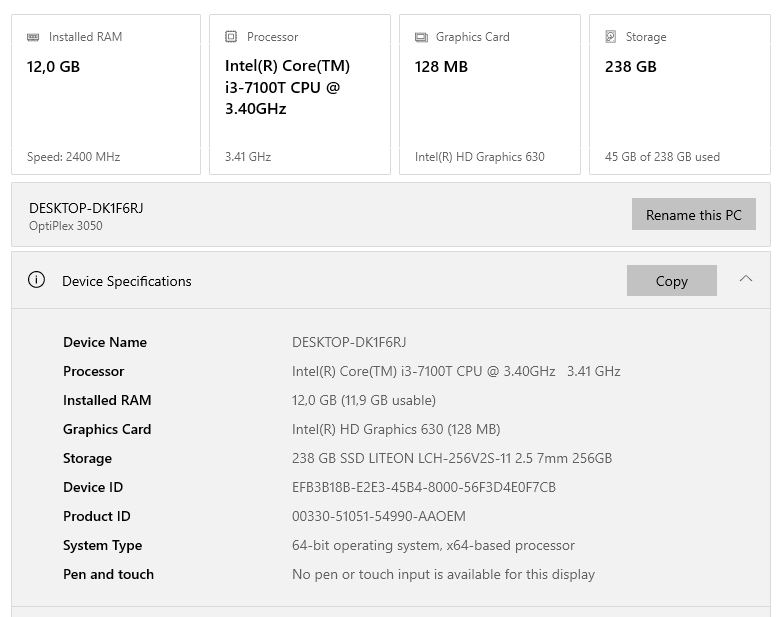 3050 / i3 CPU / 12 GB RAM / 250GB SSD / WIN 10 - 2