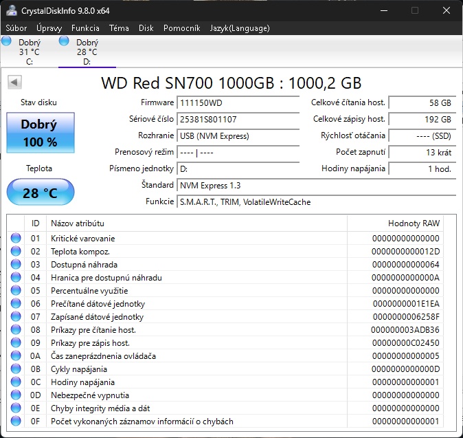 Predám SSD 1TB WD Red SN700 M.2 NVMe - 2