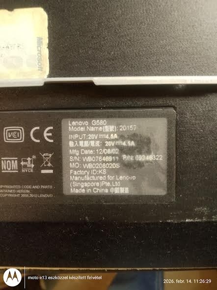 LENOVO G580 typ 20157 - 2