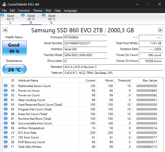 P: Samsung 860 EVO 2TB SSD - 2