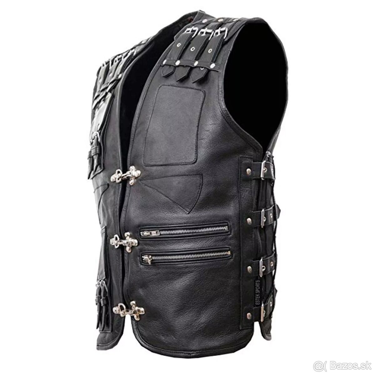 Moto Kožena Vesta Ozdobna S Prackami 4 XL Prava Koža - 2