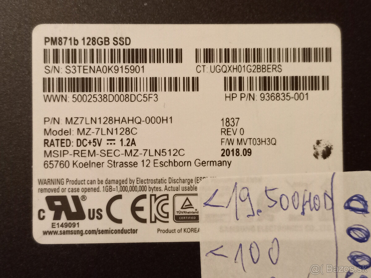 SSD 128GB SAMSUNG PM871b TLC (860EVO) SATA3 (6.0Gbps) - 2