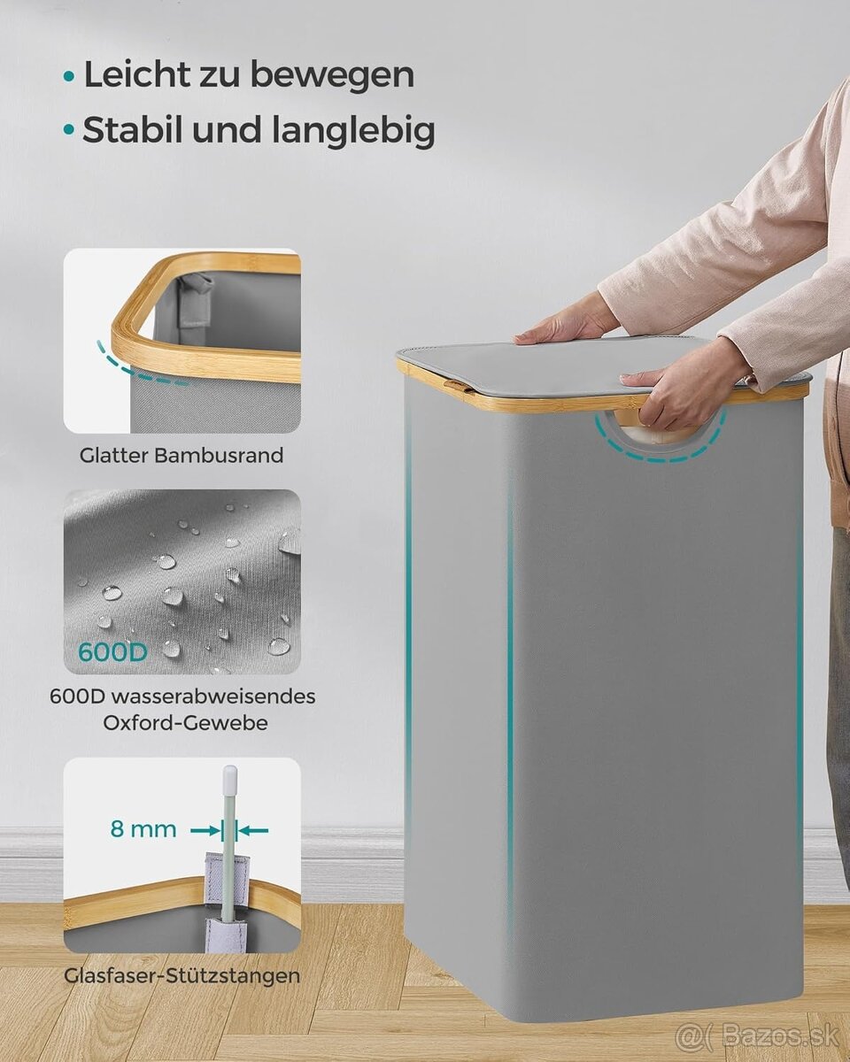 SONGMICS kôš na bielizeň 150 l – 3 priehradky, holubia sivá - 2