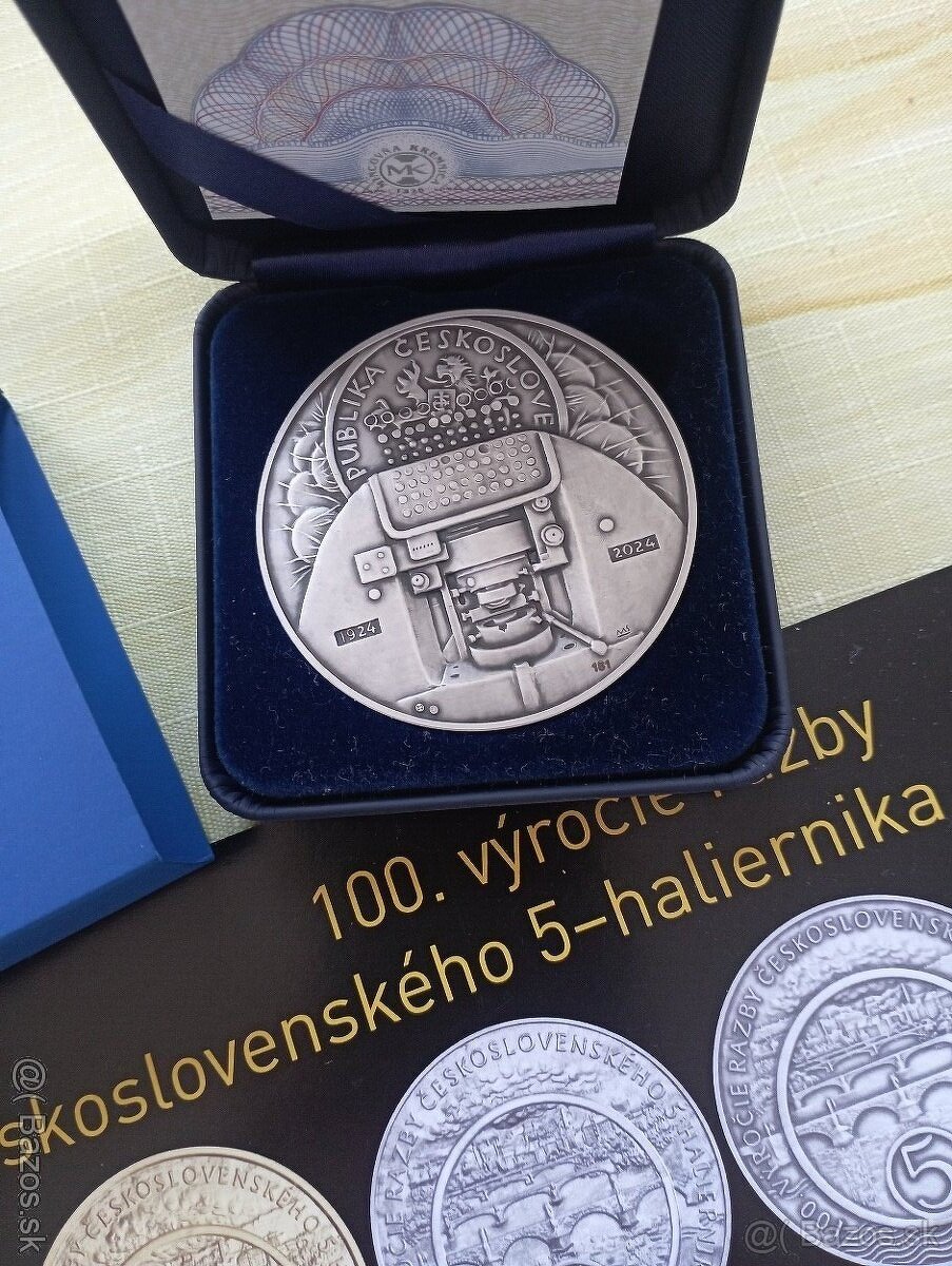 Predám strieb.med. 100.výr. ražby Českoslov. 5-hal z r.1924 - 2