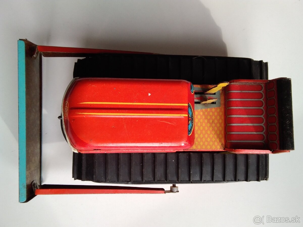 Predám starý buldozér na kľúčik. Plechová hračka. - 2