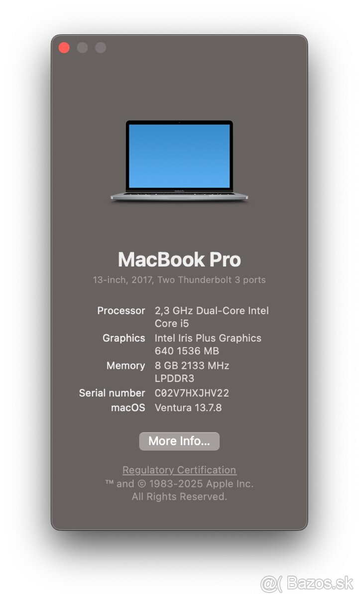 Macbook Pro 2017 512GB ulozisko, 119 cyklov - 2