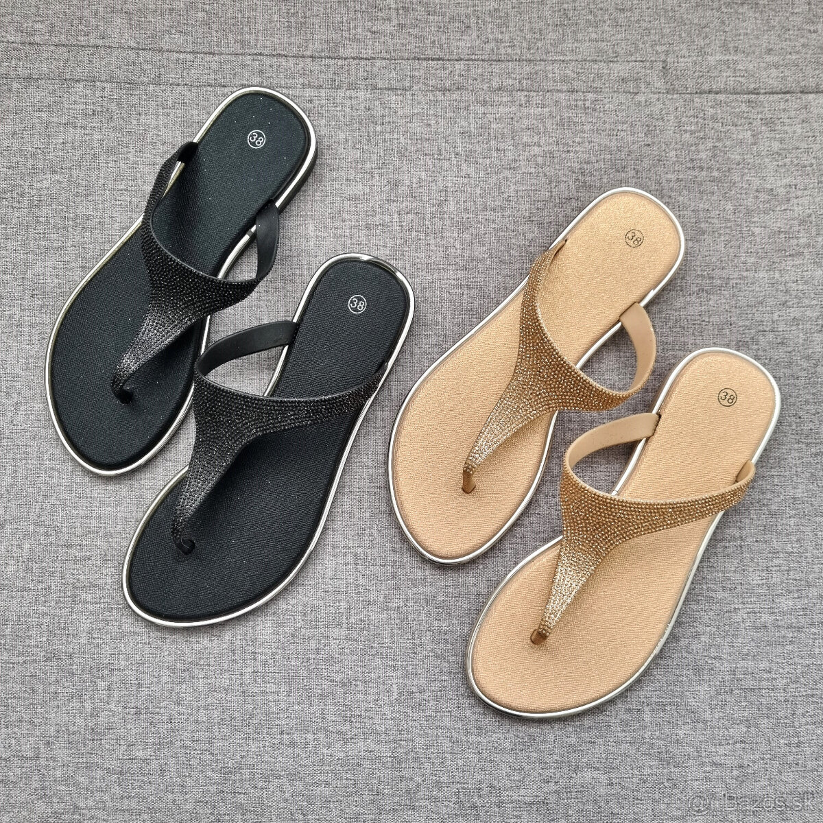 Dámske letné šľapky - zlaté a čierne - 2