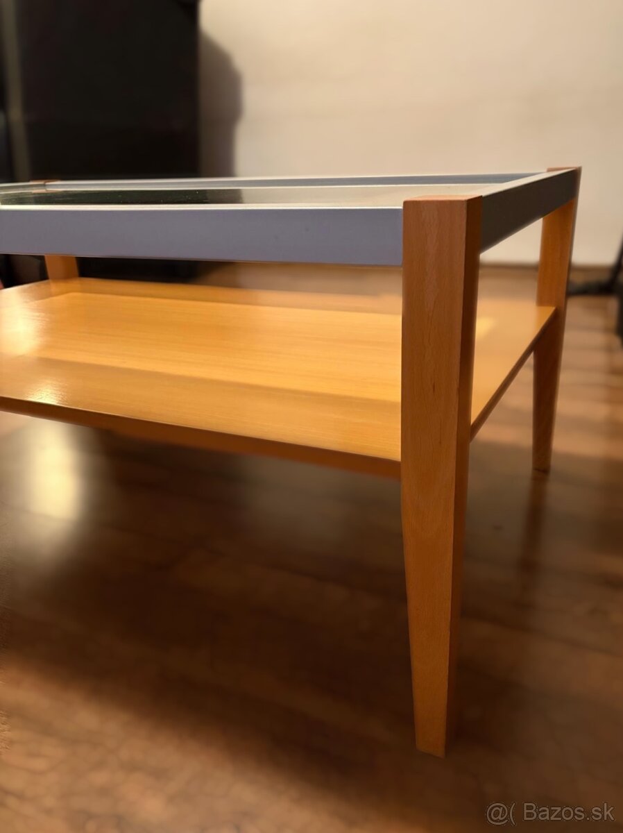 Stôl do obývačky (sklo + drevo) - 2