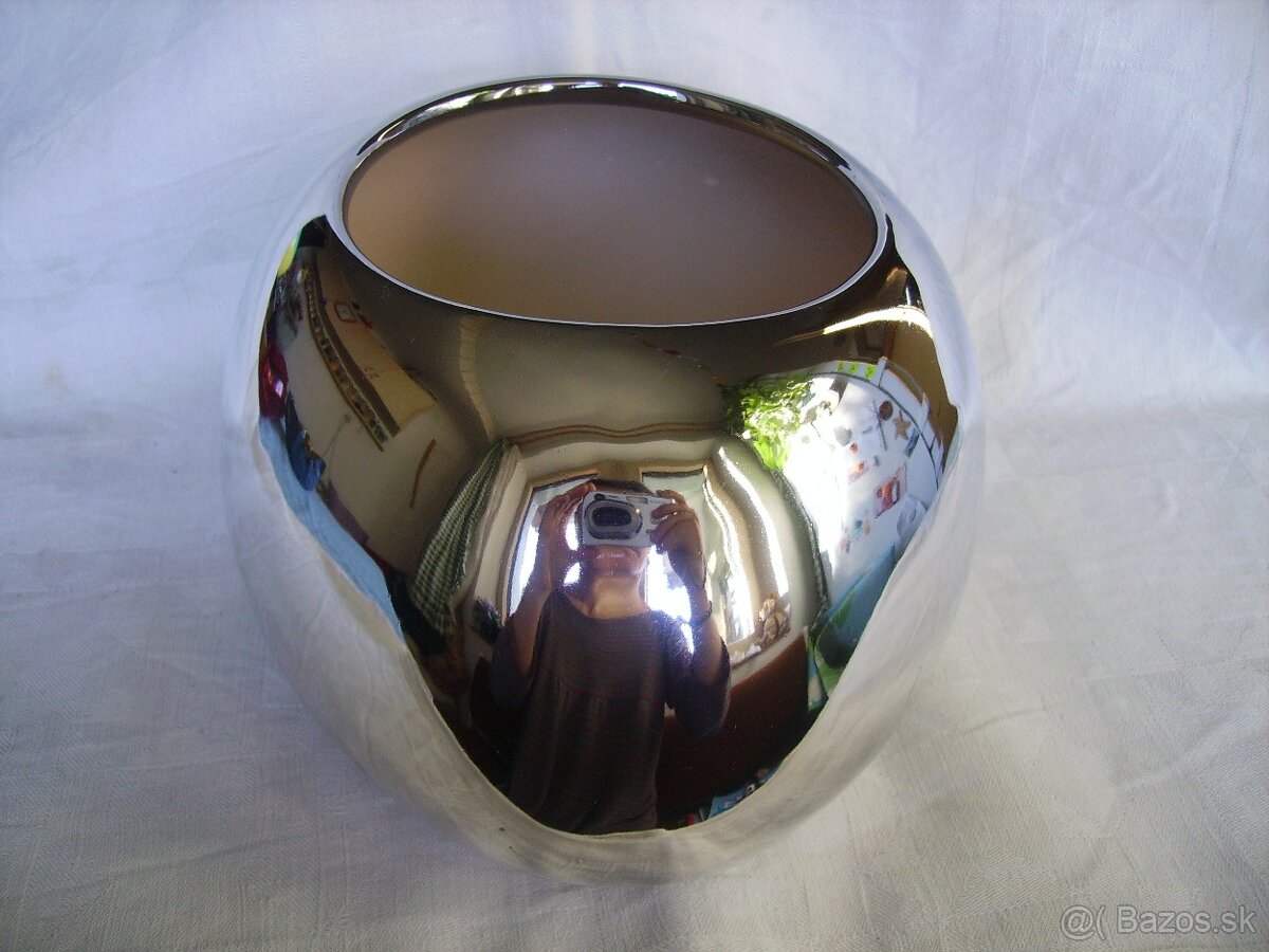 Strieborná keramická misa alebo kvetináč - 2