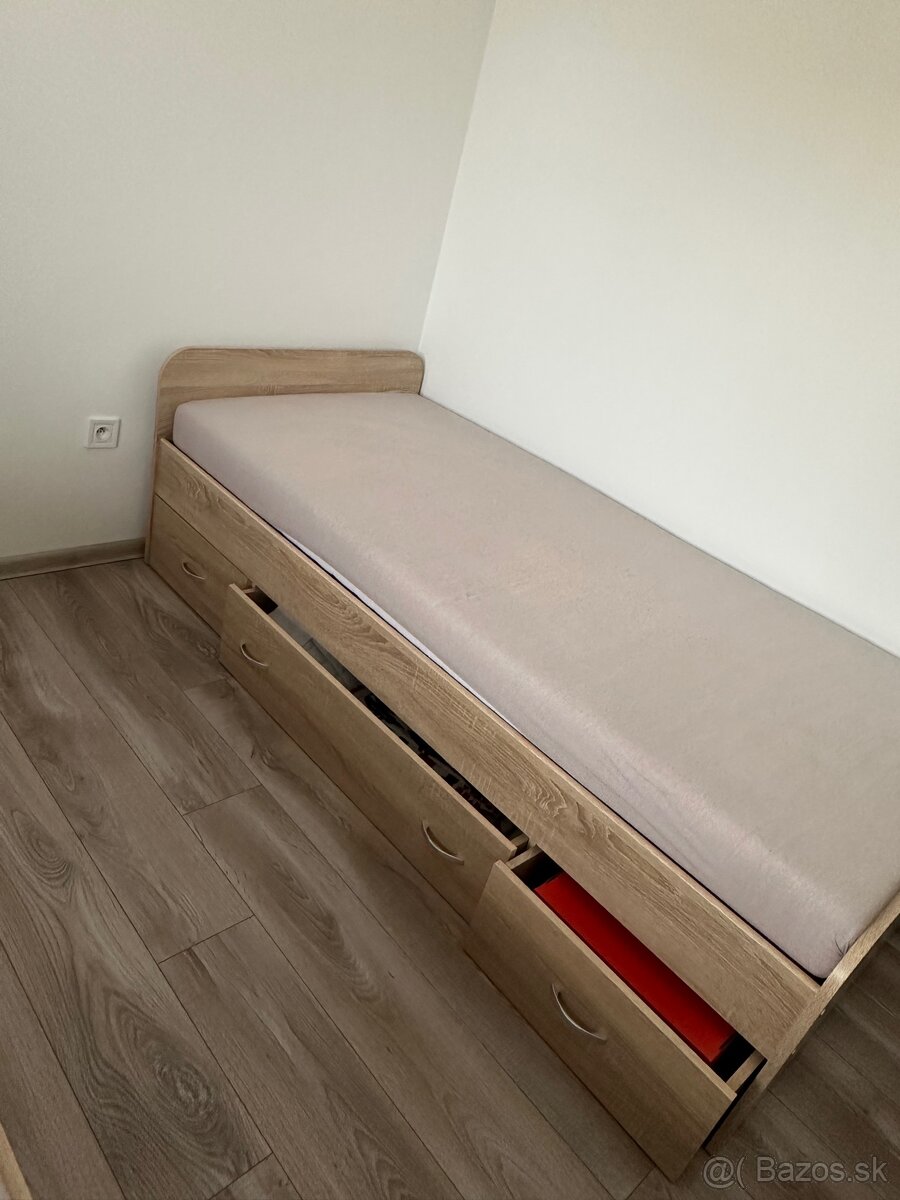 REZERVOVANE Postel so zasuvkami v dube 90x200 - 2ks - 2