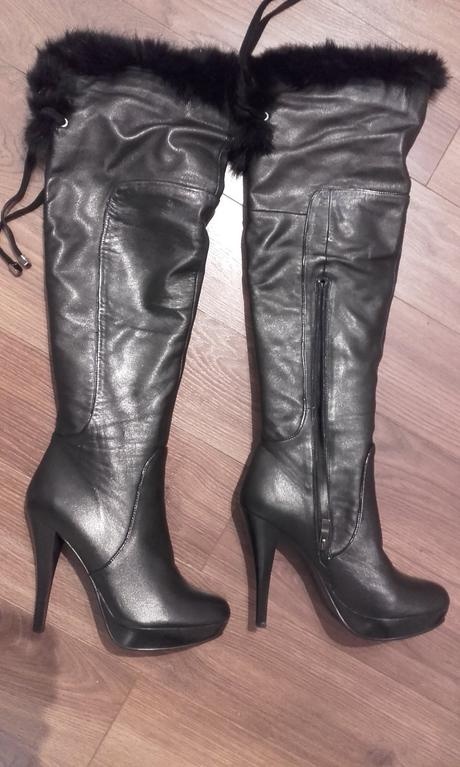 Krásne kožené čierne čižmy s kožušinkou v.39 - 2