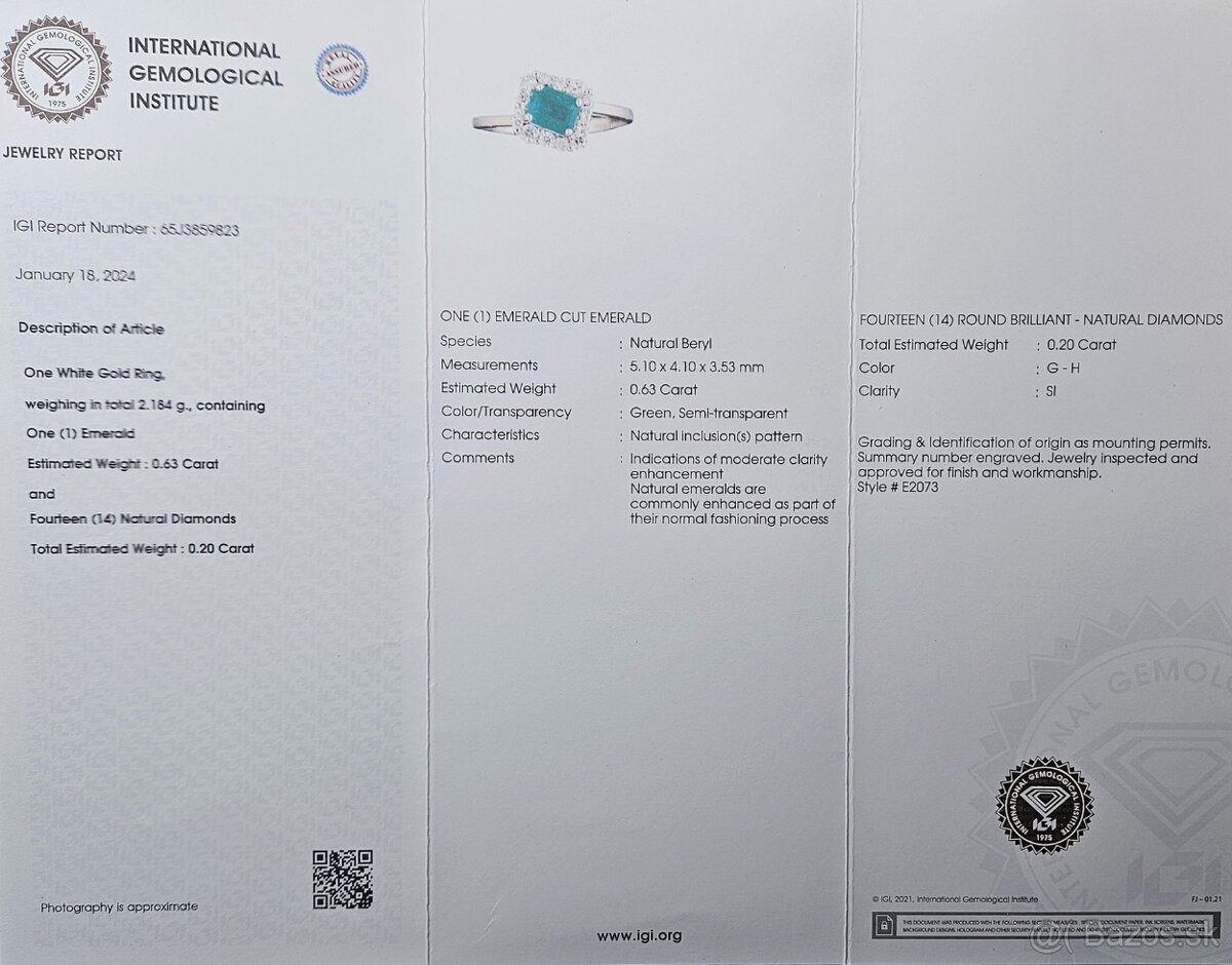 Smaragdový prsteň z 18k bieleho zlata s prírodnými diamantmi - 2