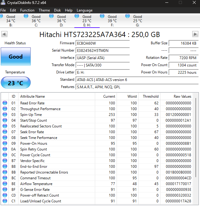 HDD Hitachi 250gb 2,5 - 2