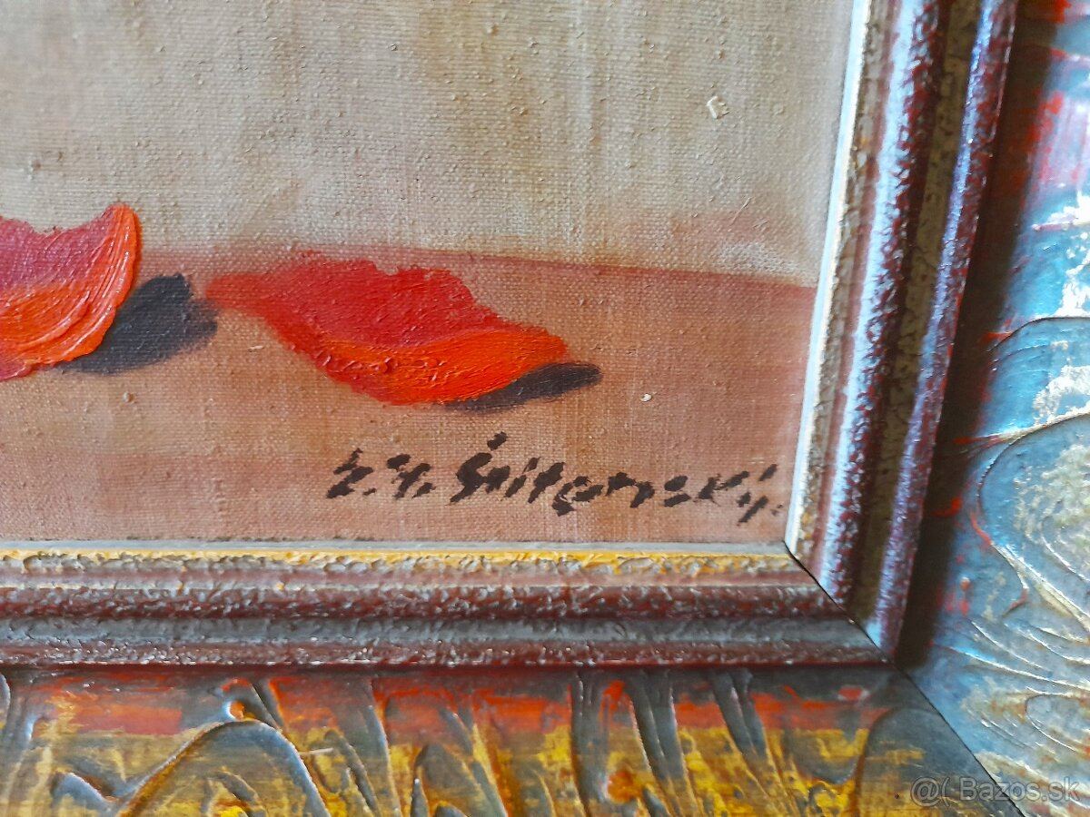 Olejomaľba na plátne-Divé maky. - 2