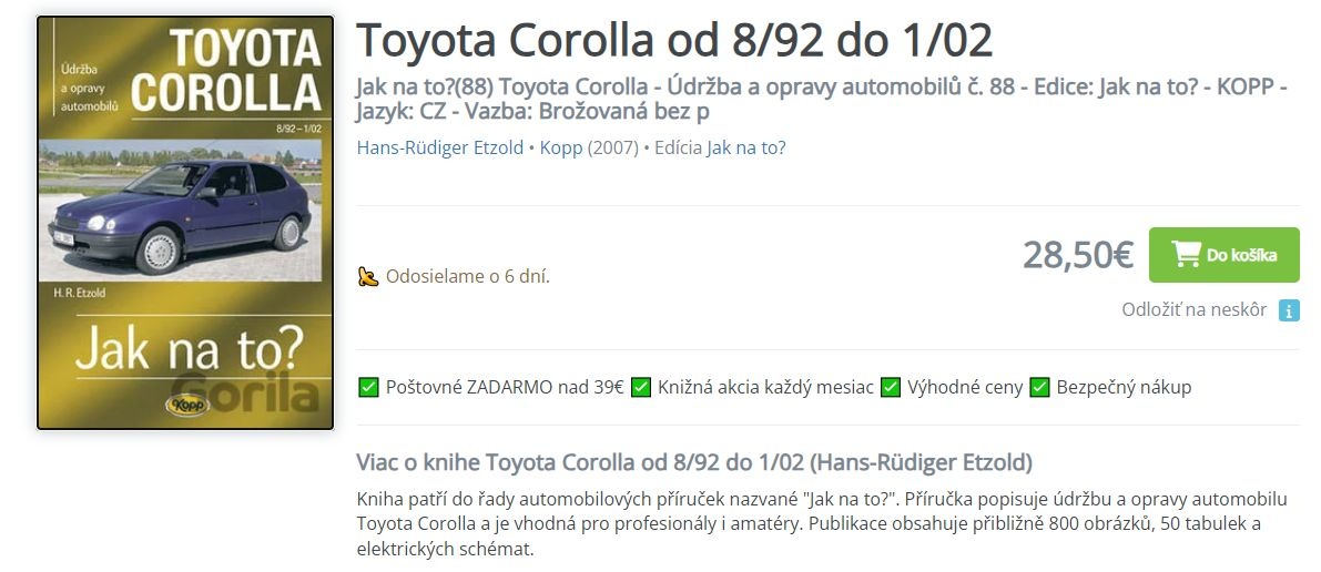 Toyota Corolla od 8/92 do 1/02 - 2