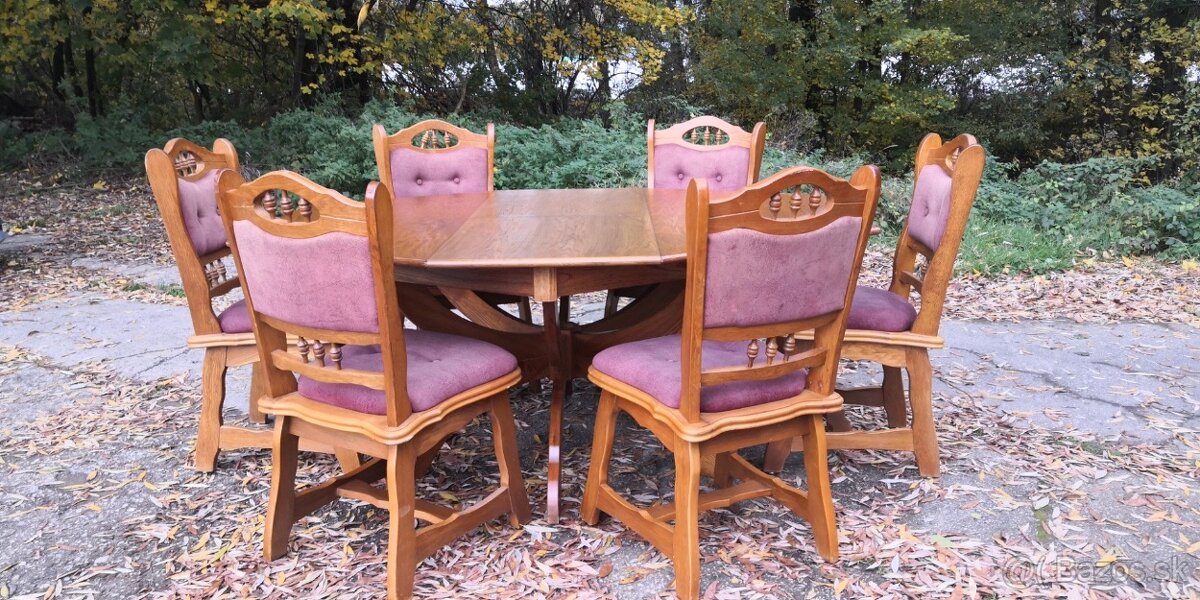Masivny rozkl.stôl+6 ks masivné stoličky - 2
