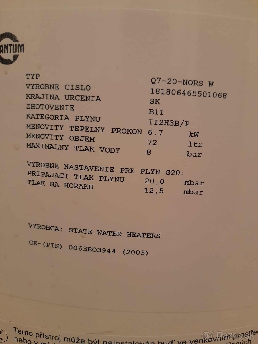 Plynový ohrievač na vodu Quantum Q7-20-NORS W - 2