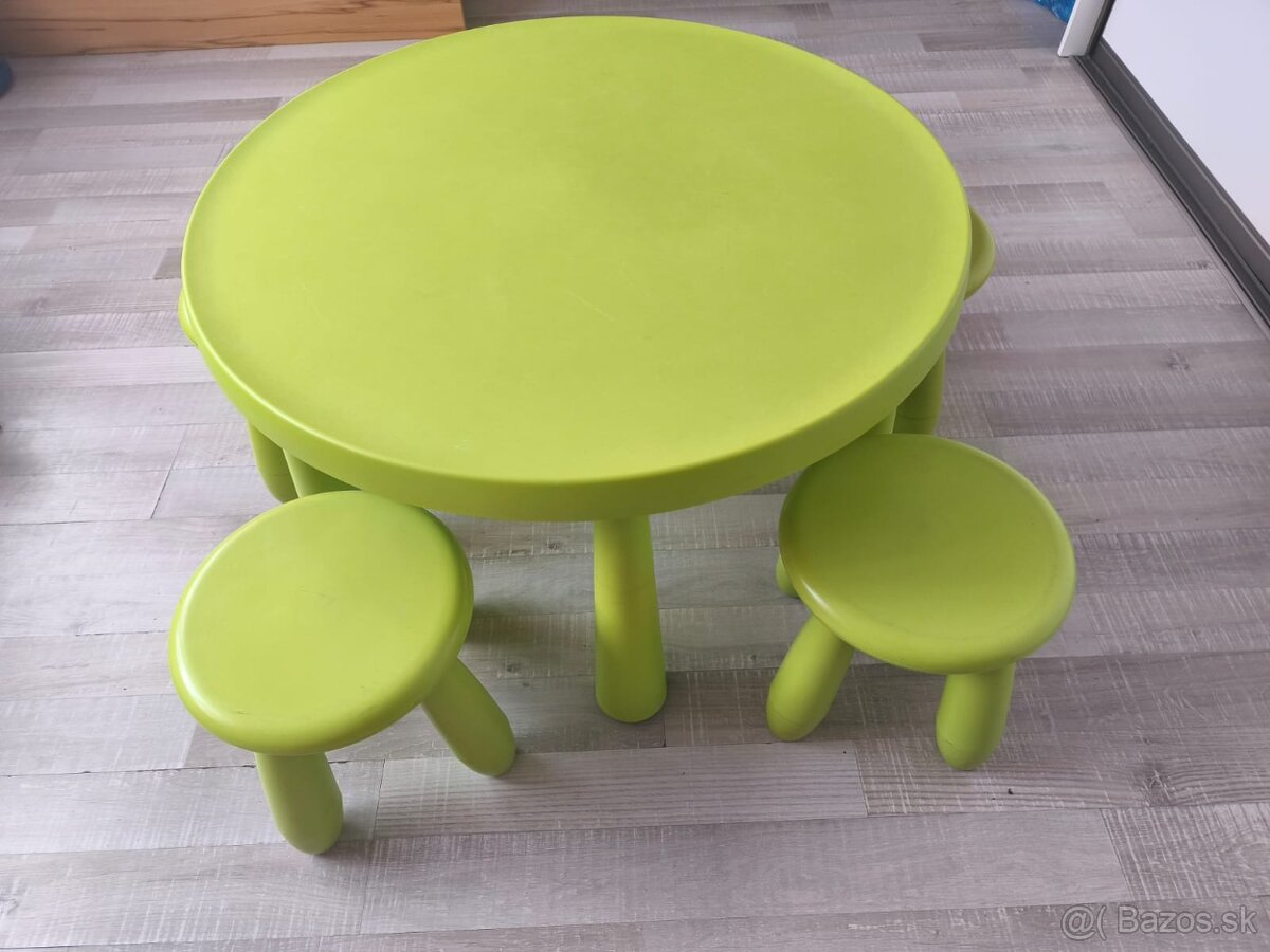 Detský IKEA zelený stôl okrúhly+ zelená okrúhla stolička - 2