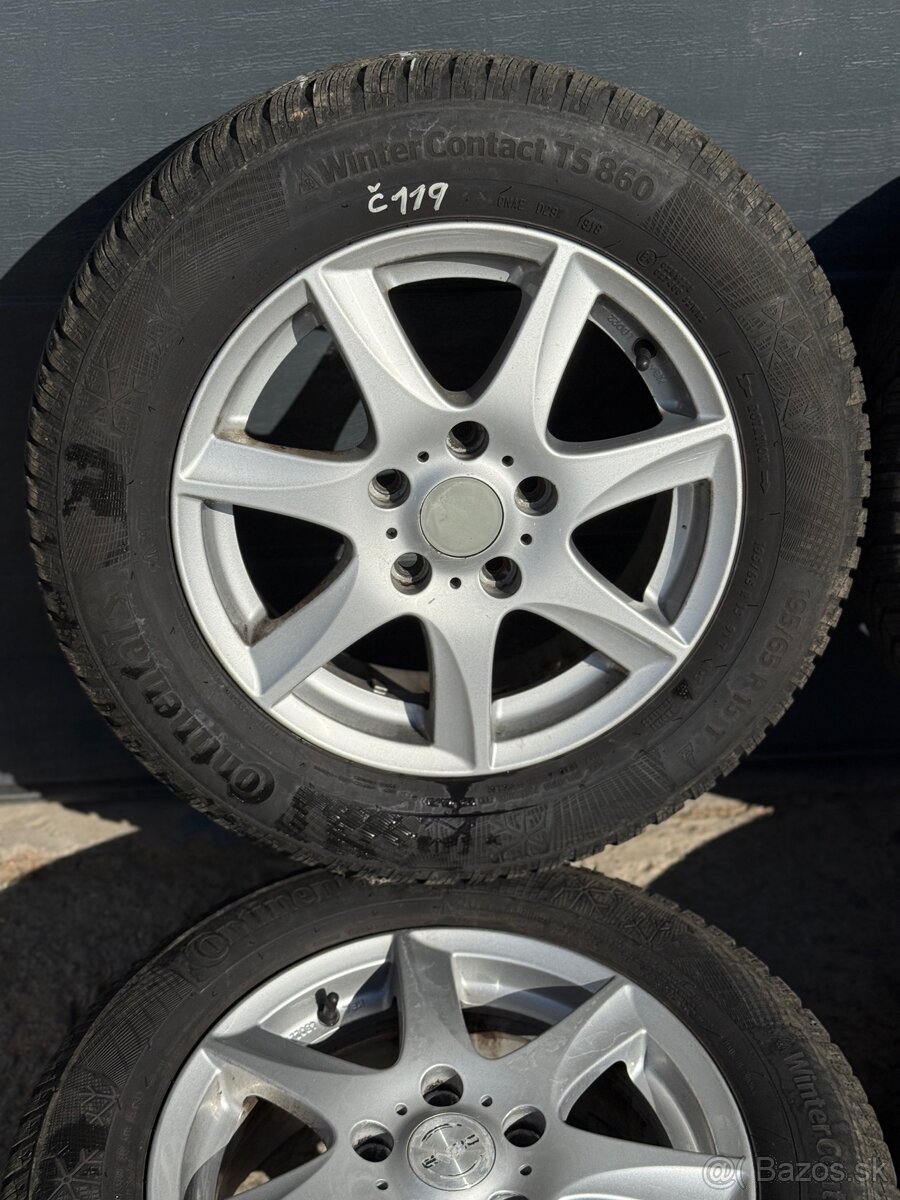 Predám elektrony 5x112 R15 zimné pneu 195/65 continental - 2